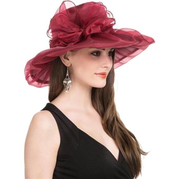 Women's Organza British Fascinator Hat Burgundy - Picture 1 of 4